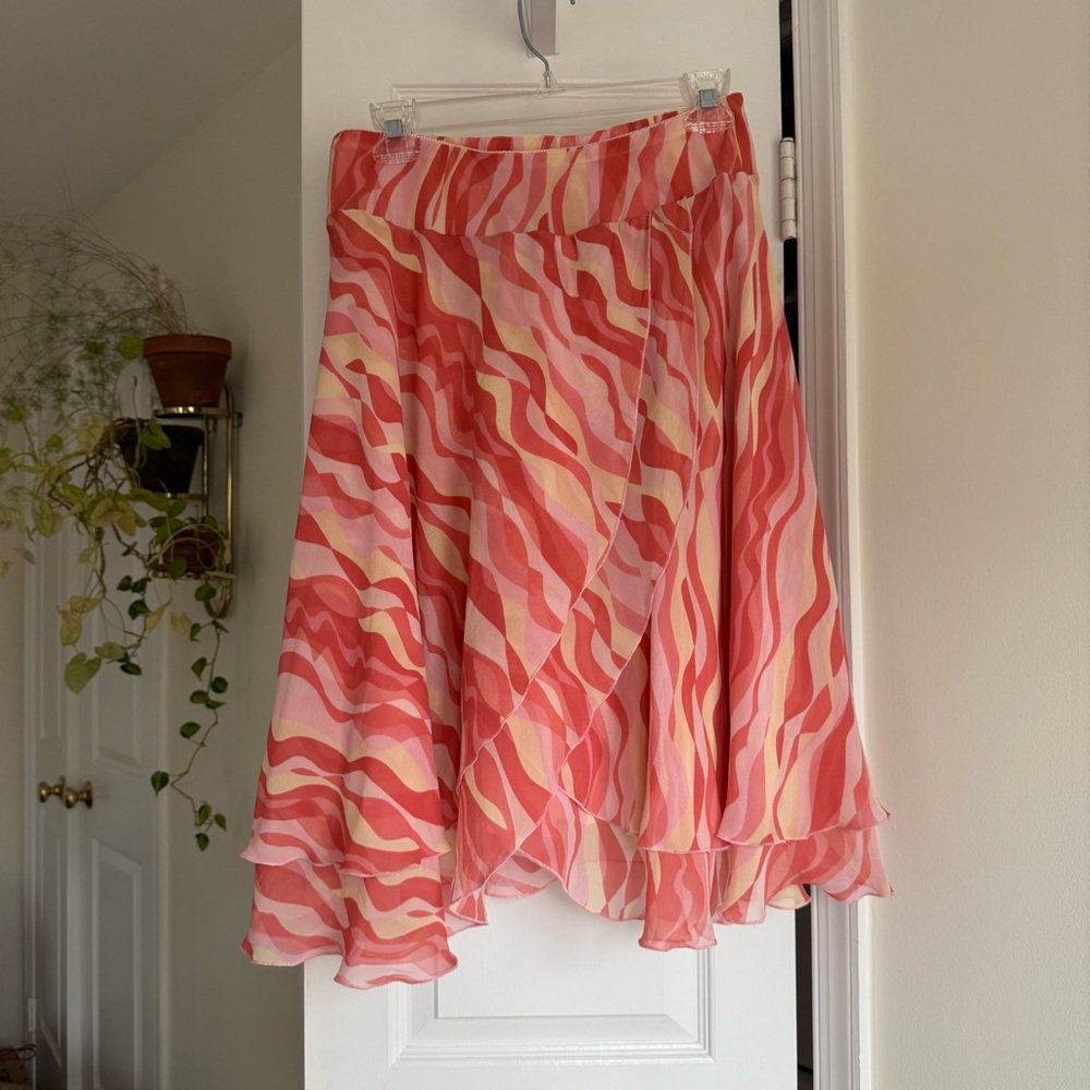 Vintage Bob Mackie Studio 100% Silk Midi Skirt - Pink Y2K Abstract - Size 10